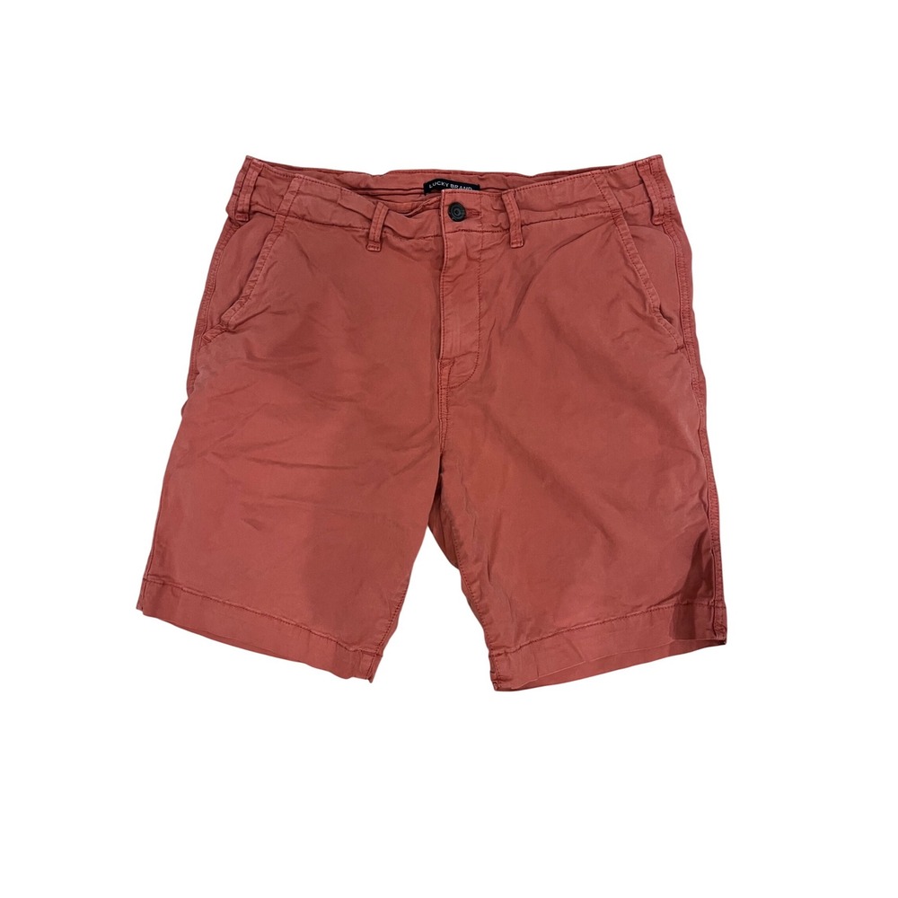 Lucky Brand Mens Chino Shorts Size 33 Terracotta Red Flat Front Cotton Stretch